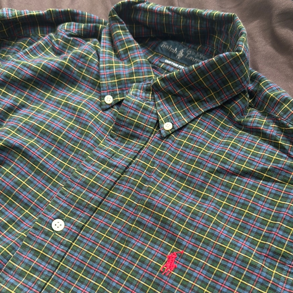 Vintage Ralph Lauren 100% cotton Green/Red/Yellow windowpane long sleeve shirt